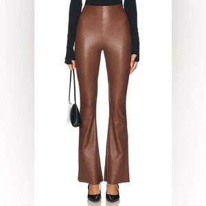 Commando Women M Faux Leather Flared Leggings  Chocolate Brown Pants Bell Bottom